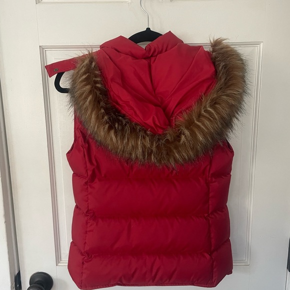 Red Down Puffer Vest with Removable Hood Size Small - Picture 3 of 5